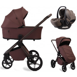 Детская коляска Peppy Monaco Plus 3 в 1 с автокреслом Verona Brown Burgundy (винный), рама коричневая