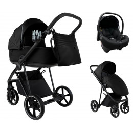 Детская коляска Roan Sol Vintage Leather 2.0 3 в 1 с автокреслом Tutis Elo Lux EduSky Black SL/10/L Black/Black/руч.Черный