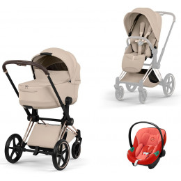 Коляска Cybex Priam V Rosegold Style Aton S2 Hibiscus Red 3 в 1 Cozy Beige