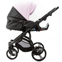 Детская коляска Adamex Lanti Deluxe 3 в 1 LN-SD101 (РОЗОВ.ЗЕФИР КОЖА + ЧЕРН.КОЖА)