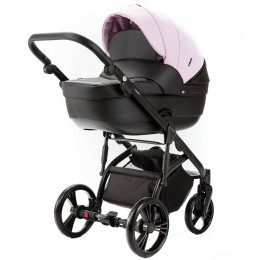 Детская коляска Adamex Lanti Deluxe 3 в 1 LN-SD101 (РОЗОВ.ЗЕФИР КОЖА + ЧЕРН.КОЖА)