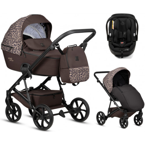 Детская коляска Tutis Viva 6 Plus Wild Elegance 3 в 1 с автокреслом Beno Black Wild Mocca