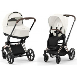 Коляска Cybex Priam IV Rosegold complete и автокресло Cloud G i-Size Fog Grey 3 в 1 Off White