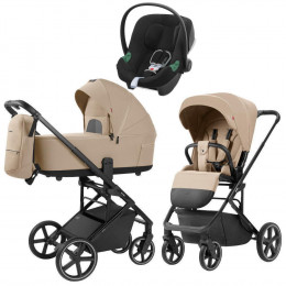 Коляска Carrello Alfa CRL-6522 2025 Cybex Aton B2 i-Size Volcano Black 3 в 1 Natural Beige