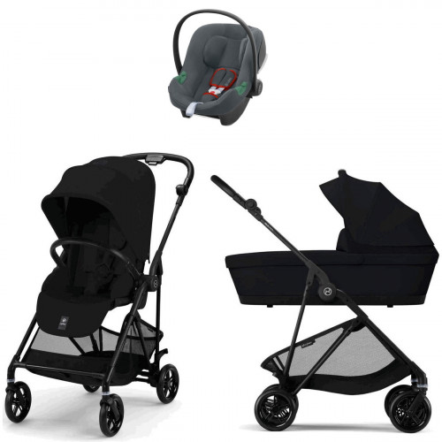 Коляска Cybex Melio Carbon Aton B2 i-Size Steel Grey 3 в 1 Magic Black с дождевиками
