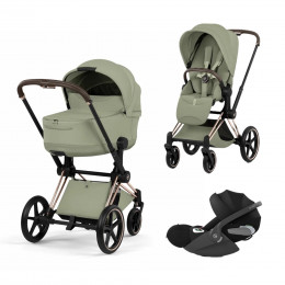Купить коляску 3в1 Cybex Priam 5 Style, в цвете Sage Green (шасси Rose Gold) + автокресло Cybex Cloud T