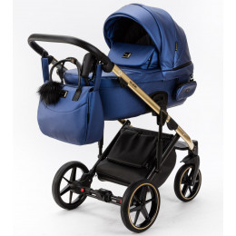 Детская коляска Adamex Lumi Air SE Deluxe 3 в 1 L-SM503 (СИН.ПЕРЛ.КОЖА+ЗОЛОТО РАМА)