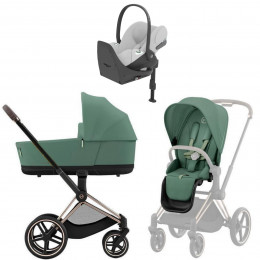 Коляска Cybex Priam IV Rosegold complete Cloud T Platinum White Plus Base T 3 в 1 Leaf Green