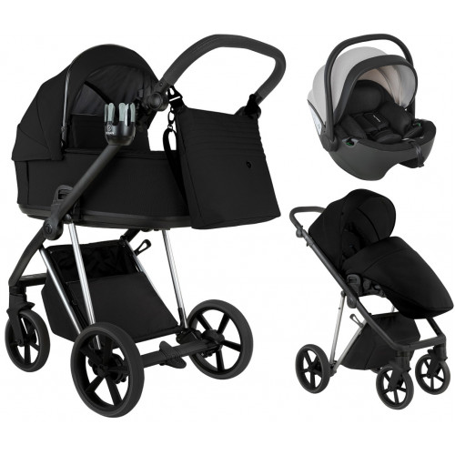 Детская коляска Roan Sol 2.0 3 в 1 с автокреслом Pituso Baesa Pro Black,Beige Canopy SLL/30/T Caviar Black/Black/руч.Black