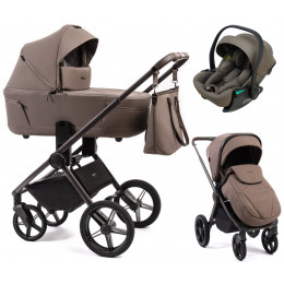 Детская коляска Peppy Monaco Thermo 3 в 1 с автокреслом Jet Brown Mocca (кофе), рама серо-коричневая