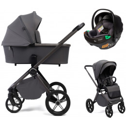 Детская коляска Peppy Monaco Plus 3 в 1 с автокреслом First Black Antrazit (графитовый), рама серая
