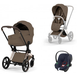 Коляска Cybex Priam V Rosegold Style Aton B2 Bay Blue 3 в 1 Coconut Brown