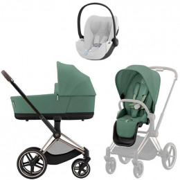 Коляска Cybex Priam IV Rosegold complete Cloud T Platinum White Plus Base T 3 в 1 Leaf Green
