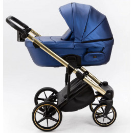 Детская коляска Adamex Lumi Air SE Deluxe 3 в 1 L-SM503 (СИН.ПЕРЛ.КОЖА+ЗОЛОТО РАМА)