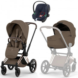 Коляска Cybex Priam V Rosegold Style Aton B2 Bay Blue 3 в 1 Coconut Brown