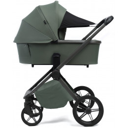 Детская коляска Peppy Monaco Plus 3 в 1 с автокреслом First Black Oliva Green (зеленый), рама серая