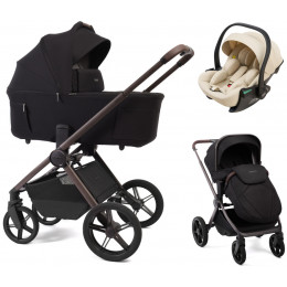 Детская коляска Peppy Soho 3 в 1 с автокреслом Jet Beige Black (черный) рама шоколад
