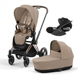 Купить коляску 3в1 Cybex Priam IV, в цвете Cozy Beige (шасси Rose Gold) + автокресло Cybex Cloud T