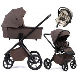 Детская коляска Peppy Monaco Plus 3 в 1 с автокреслом Welldon Crown 2 Brownie (коричневый), рама черная
