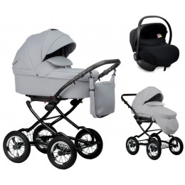 Детская коляска Indigo Barbara Eco Classic 3 в 1 с автокреслом Avionaut Cosmo Black Be04 св.серая кожа