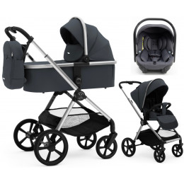 Коляска Agex Life 3 в 1 хромированная рама с автокреслом i-Team ATG080 Grey ALM606 Midnight Grey (Темно-серый)