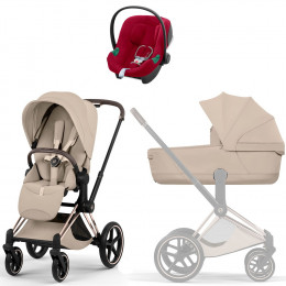 Коляска Cybex Priam V Rosegold Style Aton B2 Dynamic Red 3 в 1 Cozy Beige