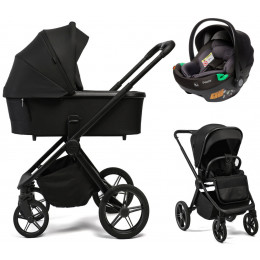 Детская коляска Peppy Monaco Plus 3 в 1 с автокреслом First Black Black (черный), рама черная