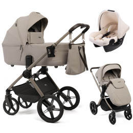 Детская коляска Peppy Monaco Thermo 3 в 1 с автокреслом Rise Milk Latte (бежевый), рама бежевая