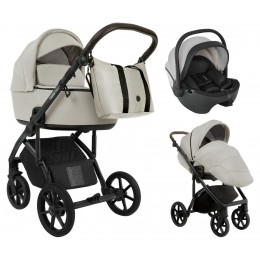 Детская коляска Roan Bass Next 2.0 3 в 1 с автокреслом Pituso Baesa Pro Black,Beige Canopy BSN/45/2 Marzipan/Black/руч.Cappuccino(2 места)