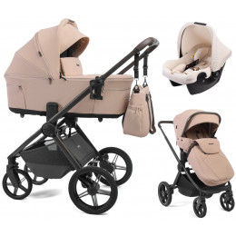 Детская коляска Peppy Soho 3 в 1 с автокреслом Rise Milk Rose (пыльная роза), рама серо-бежевый