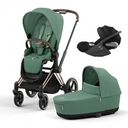 Купить коляску 3в1 Cybex Priam IV, в цвете Leaf Green (шасси Rose Gold) + автокресло Cybex Cloud T