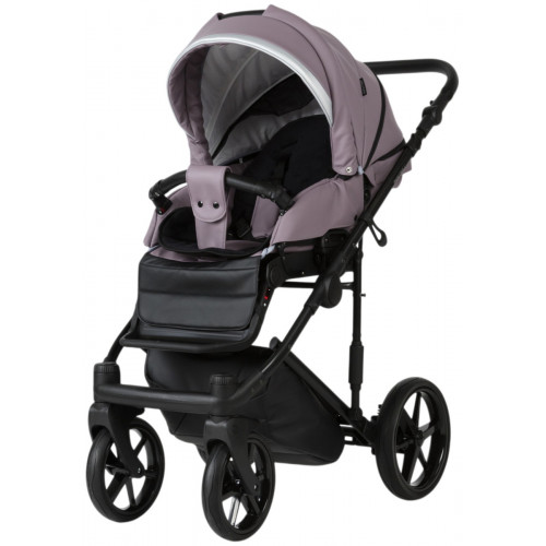 Детская коляска Adamex Rimini Deluxe 3 в 1 RI225A (св.сиреневая кожа+стальная перл.отделка)