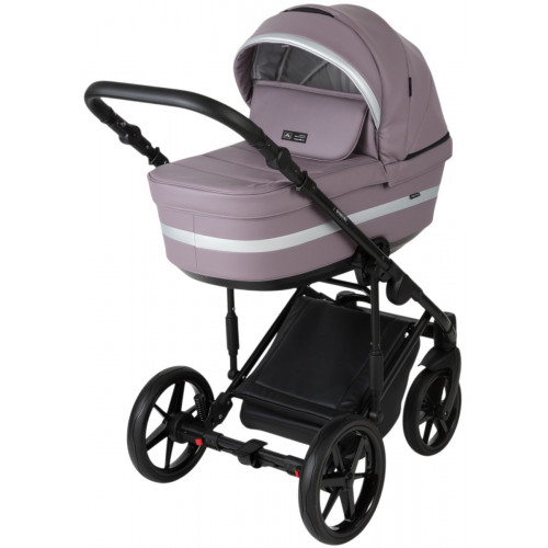 Детская коляска Adamex Rimini Deluxe 3 в 1 RI225A (св.сиреневая кожа+стальная перл.отделка)
