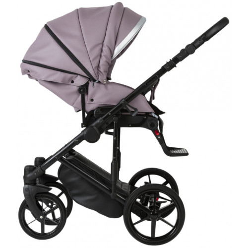 Детская коляска Adamex Rimini Deluxe 3 в 1 RI225A (св.сиреневая кожа+стальная перл.отделка)