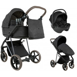 Детская коляска Roan Sol Vintage Luxury 2.0 3 в 1 с автокреслом Pituso Baesa Pro Black PIX/55/D Pixel/Dark/Nickel/руч.Cappuccino