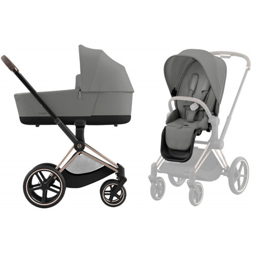 Коляска 3 в 1 Cybex Priam IV Rosegold complete и автокресло Aton B2 i-Size Volcano Black Mirage Grey