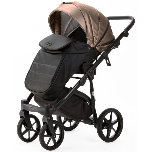 Детская коляска Adamex Nola Deluxe 3 в 1 N-SD11 (ТЕМНО-БЕЖЕВЫЙ ПЕРЛ+ЧЕРНАЯ КОЖА)