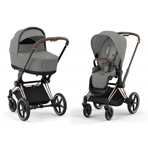 Коляска 3 в 1 Cybex Priam IV Rosegold complete и автокресло Aton B2 i-Size Volcano Black Mirage Grey