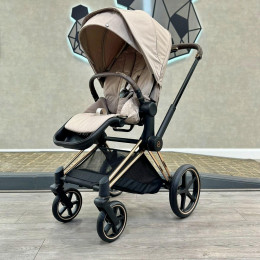 Коляска 3 в 1 Cybex Priam IV Rosegold complete и автокресло Cloud T i-Size Platinum White Plus Cozy Beige