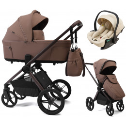 Детская коляска Peppy Soho 3 в 1 с автокреслом Jet Beige Cappuccino (капучино) рама шоколад