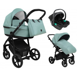 Детская коляска Roan Esso Кожа 3 в 1 с автокреслом Pituso Santiso Pro ESSK/214/1 Misti Mint/Grey/руч.Черный