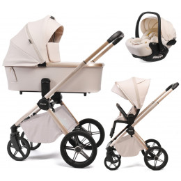 Детская коляска Peppy Monaco Plus 3 в 1 с автокреслом Verona Beige Beige (бежевый), рама беж, шлифованный алюминий
