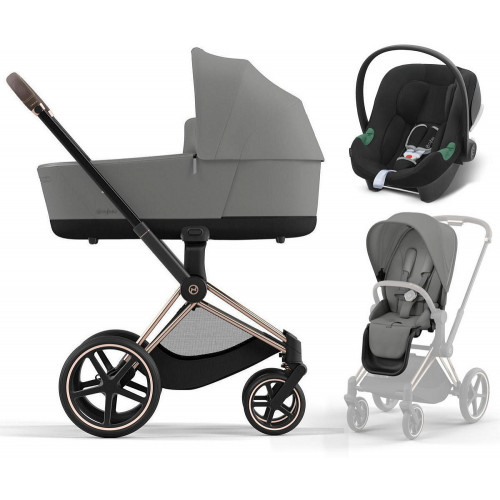 Коляска 3 в 1 Cybex Priam IV Rosegold complete и автокресло Aton B2 i-Size Volcano Black Mirage Grey