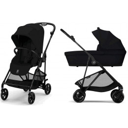 Коляска Cybex Melio Carbon Aton B2 i-Size Bay Blue 3 в 1 Magic Black с дождевиками