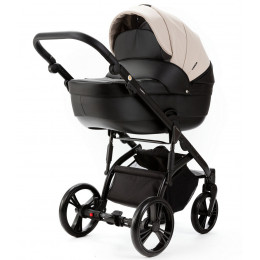 Детская коляска Adamex Lanti Deluxe 3 в 1 LN-SD110 (СВ.БЕЖ.КОЖА + ЧЕРН. КОЖА)
