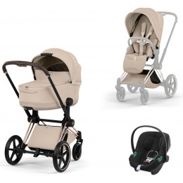 Коляска Cybex Priam V Rosegold Style Aton B2 Volcano Black 3 в 1 Cozy Beige