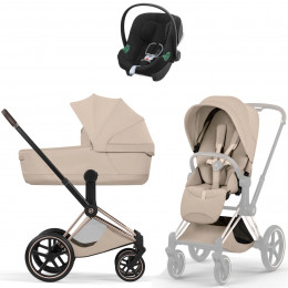 Коляска Cybex Priam V Rosegold Style Aton B2 Volcano Black 3 в 1 Cozy Beige