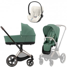 Коляска Cybex Priam IV Rosegold complete Cloud T Off White Plus 3 в 1 Leaf Green