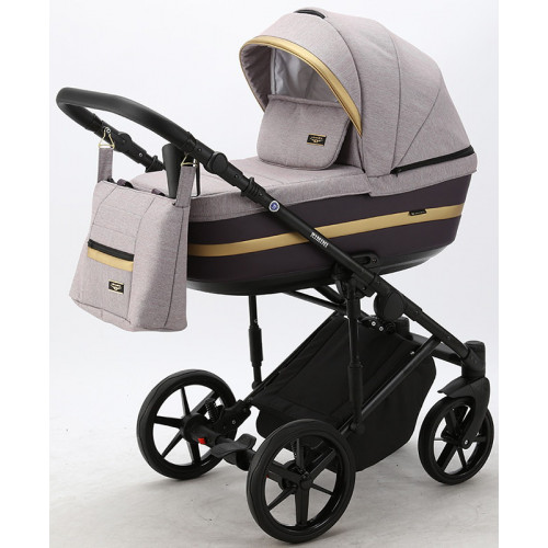 Детская коляска Adamex Rimini 3 в 1 RI14-LUX серо‑розовый+сливов.кожа+золото.отделка