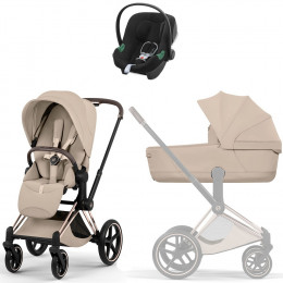 Коляска Cybex Priam V Rosegold Style Aton B2 Volcano Black 3 в 1 Cozy Beige